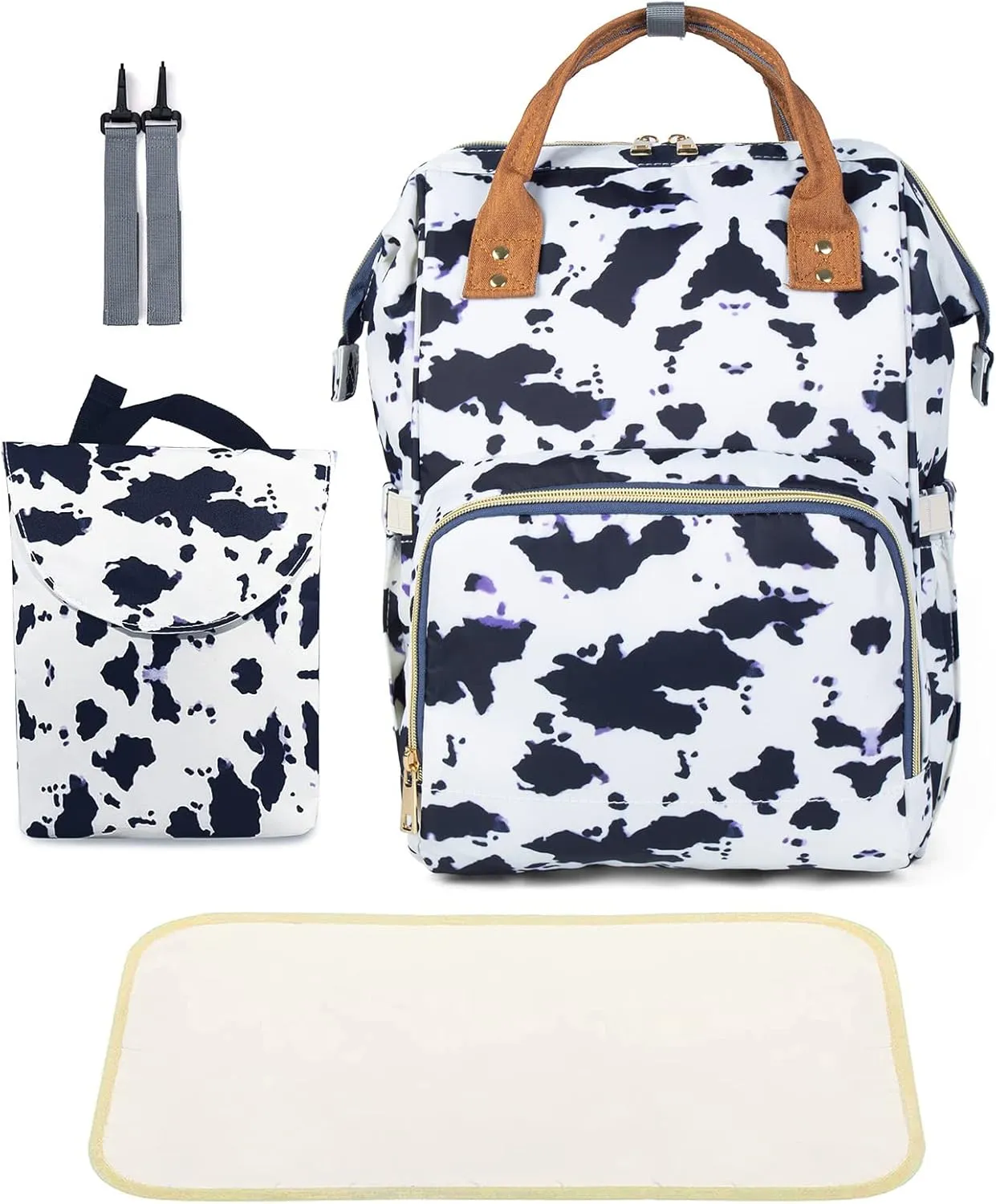LIMHOO 4 in 1 Diaper Bag Backpack Set for Baby Girls Mom Large Capacity Waterproof Baby Care Bag Multi-Function Nappy Bag (Cow)