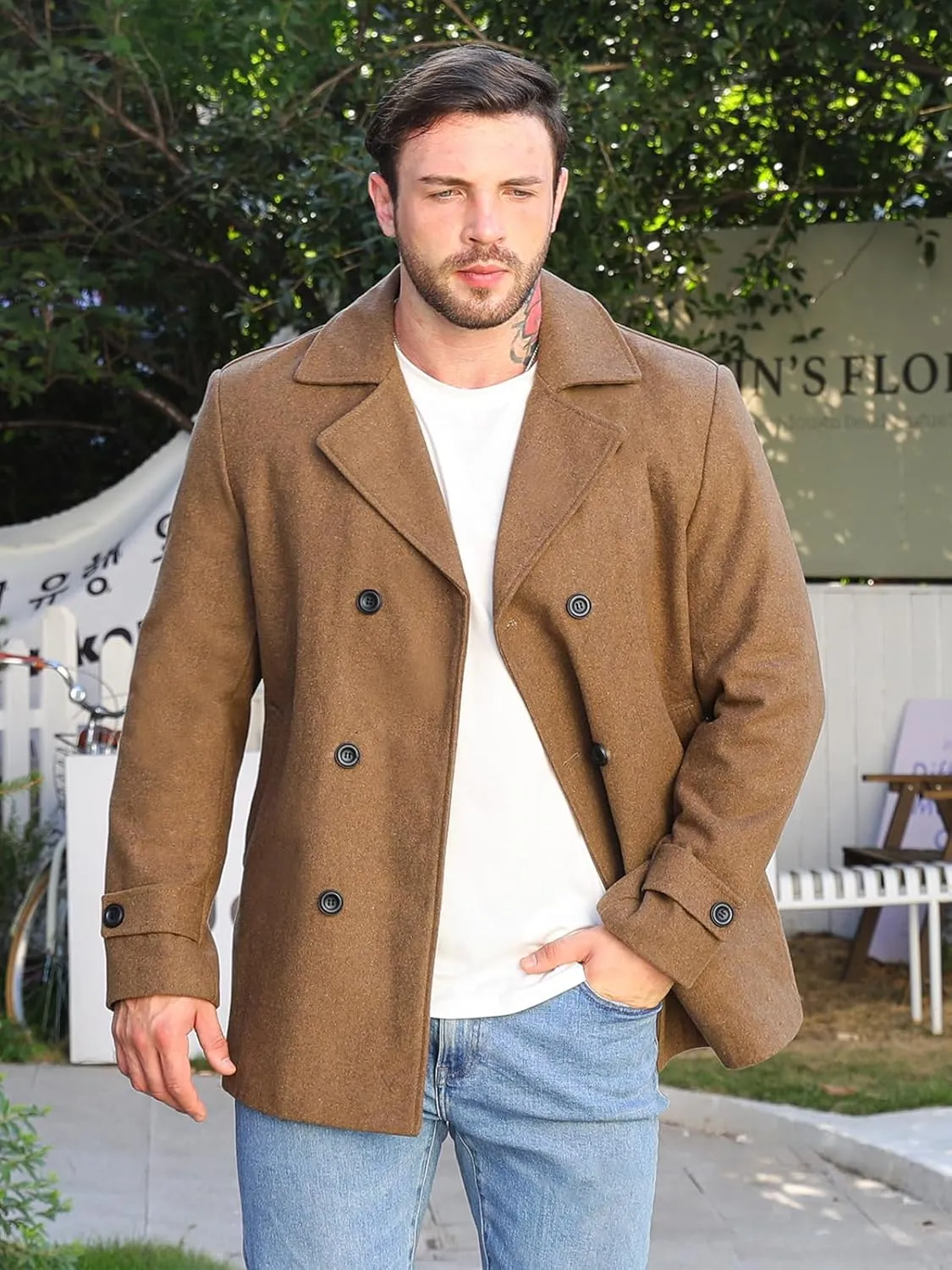Litteking Men's Winter Coat Wool Trench Peacoat Classic Notched Collar Overcoat Double Breasted Top Jacket