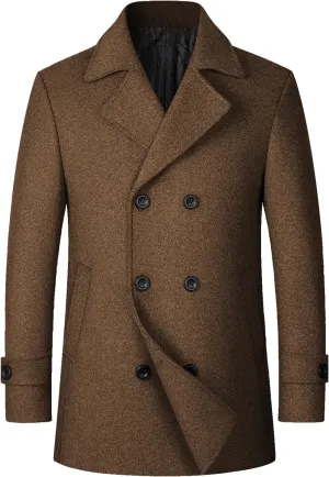 Litteking Men's Winter Coat Wool Trench Peacoat Classic Notched Collar Overcoat Double Breasted Top Jacket