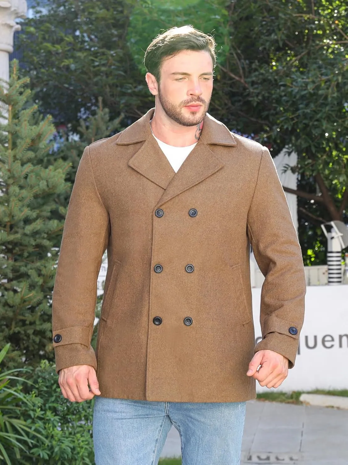 Litteking Men's Winter Coat Wool Trench Peacoat Classic Notched Collar Overcoat Double Breasted Top Jacket