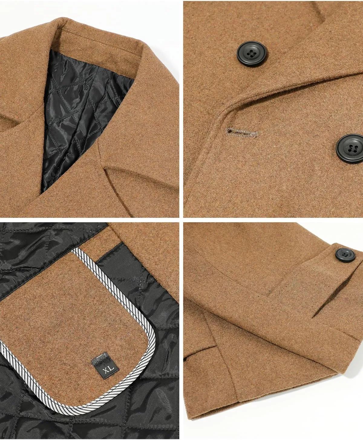 Litteking Men's Winter Coat Wool Trench Peacoat Classic Notched Collar Overcoat Double Breasted Top Jacket