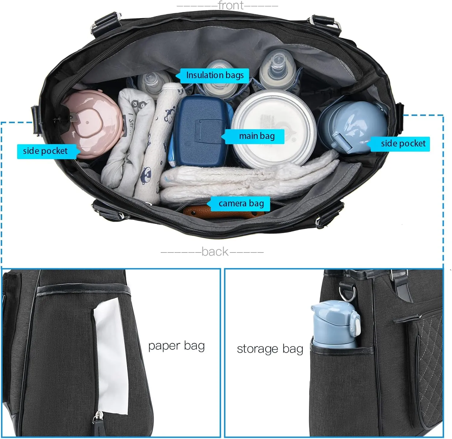 Lmbabter Diaper Bag Tote with Changing Station Multi-Function Teacher Bag Mommy Bag with Insulated Pockets