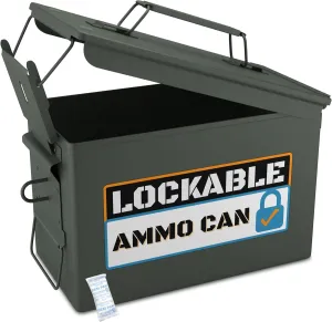Lockable 30 & 50 Cal Metal Ammo Storage Box 9mm - Military & Army Steel Ammo Can for Ammunition Storage - Waterproof Ammo Crate Utility Box