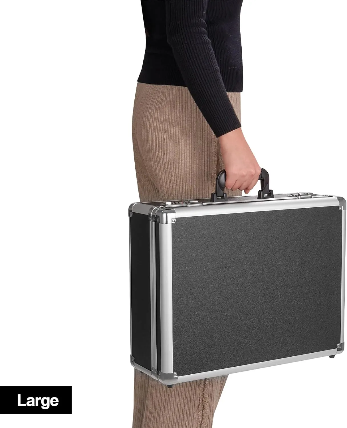 Locking Briefcase - Lockable Attache Case for Laptop & Documents, Dual Combination Locks, 18.9 “x14.6 ”x6.3 Business Aluminum Frame Hard Case for Professionals, Businessmen, Lawyers - Black