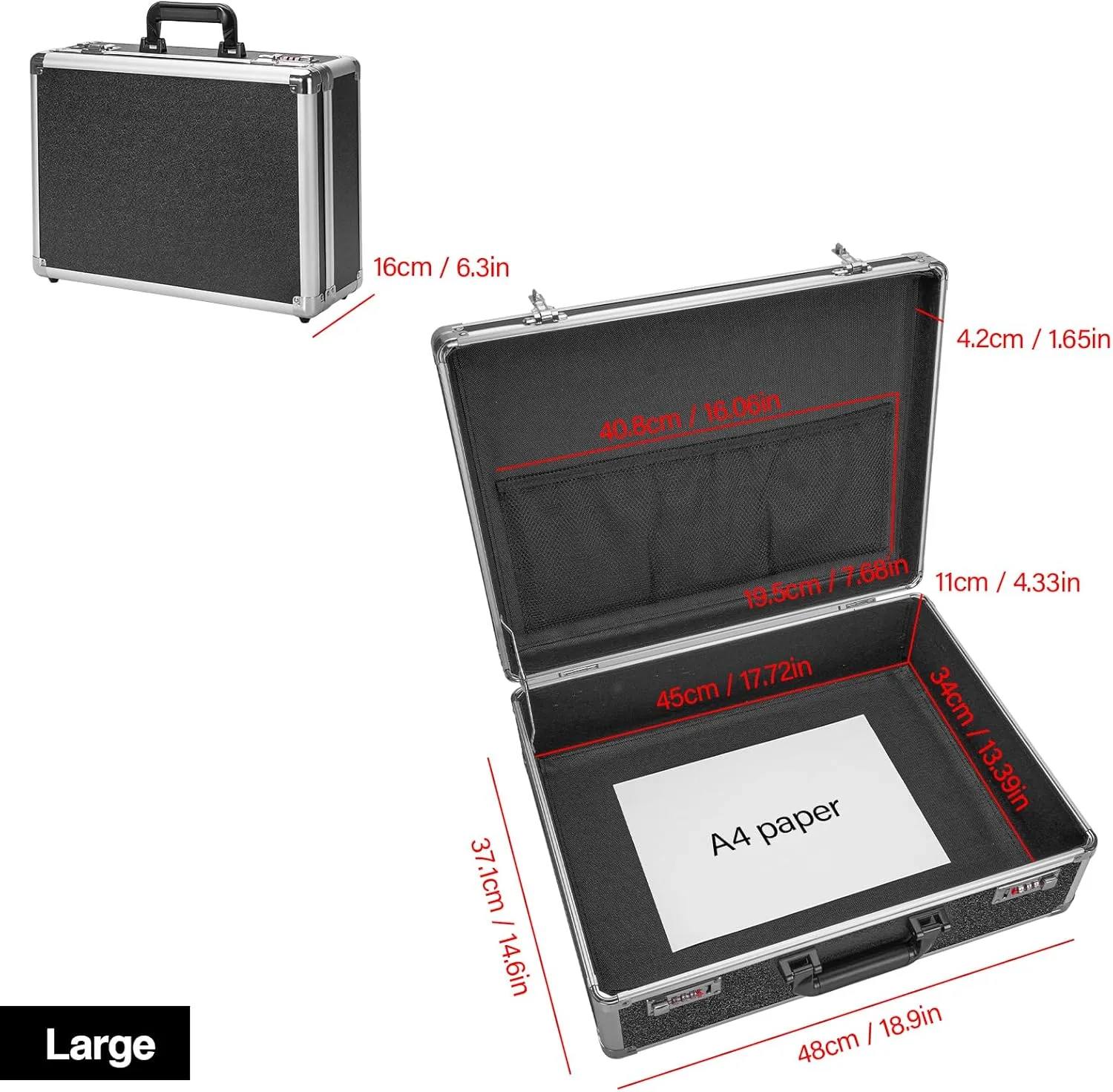 Locking Briefcase - Lockable Attache Case for Laptop & Documents, Dual Combination Locks, 18.9 “x14.6 ”x6.3 Business Aluminum Frame Hard Case for Professionals, Businessmen, Lawyers - Black
