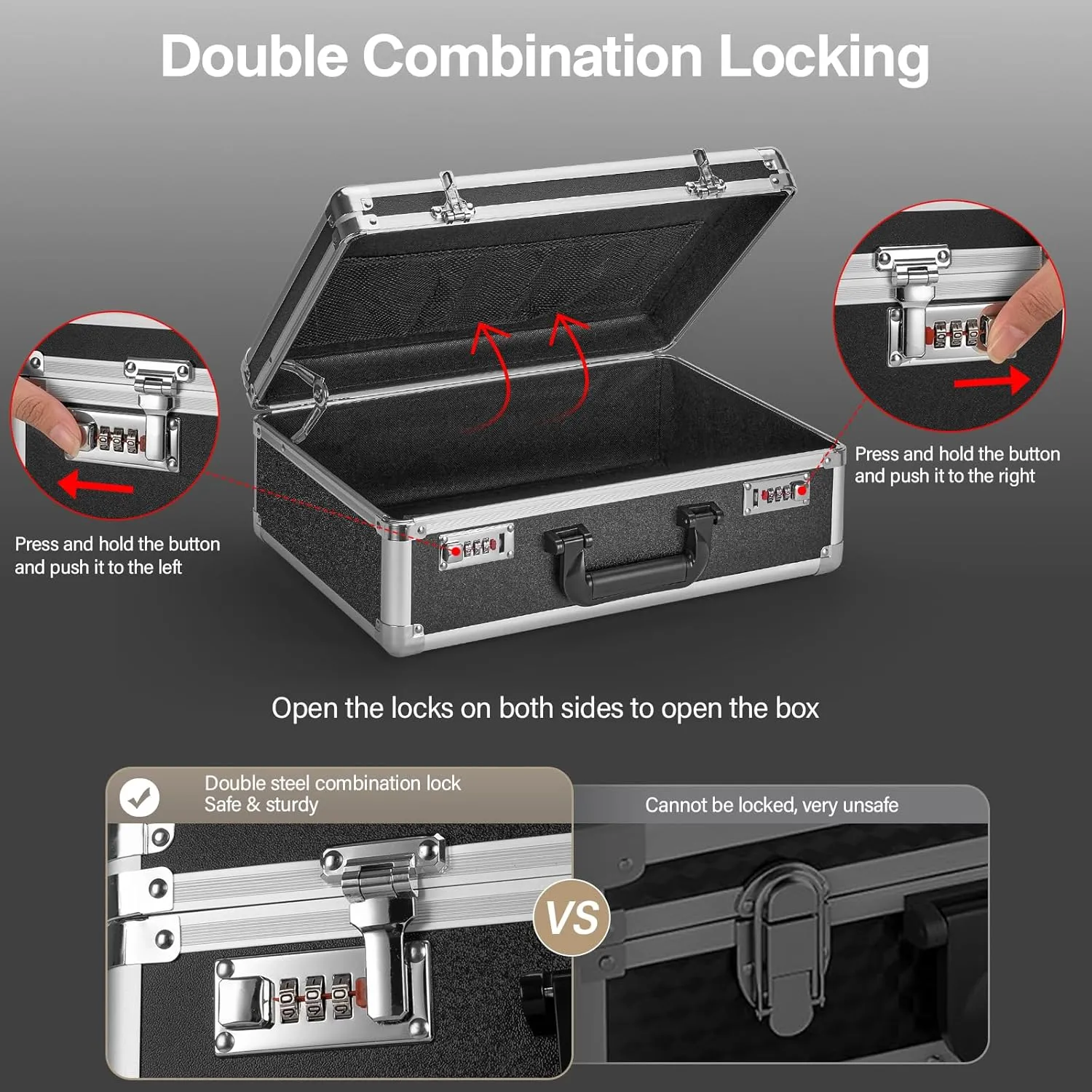 Locking Briefcase - Lockable Attache Case for Laptop & Documents, Dual Combination Locks, 18.9 “x14.6 ”x6.3 Business Aluminum Frame Hard Case for Professionals, Businessmen, Lawyers - Black