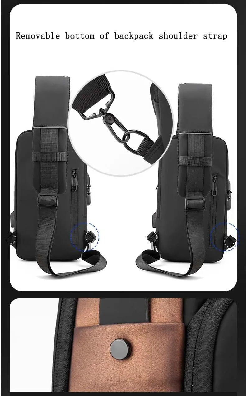 Locomotive bag password anti-theft chest bag single shoulder bag men's bag USB interface crossbody bag