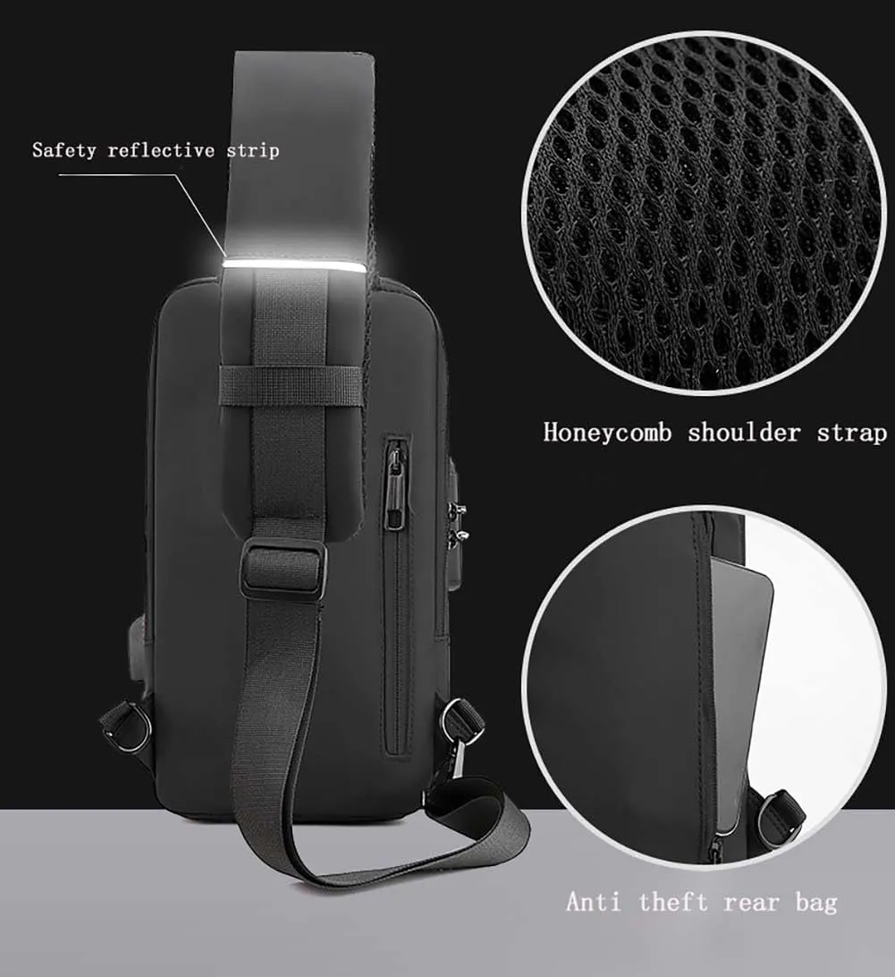 Locomotive bag password anti-theft chest bag single shoulder bag men's bag USB interface crossbody bag