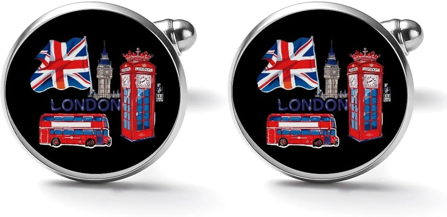 London Souvenir Mens Classic Cufflinks Custom Shirt Cuff Links Jewelry Accessories for Business Wedding 0.7" 0.8"