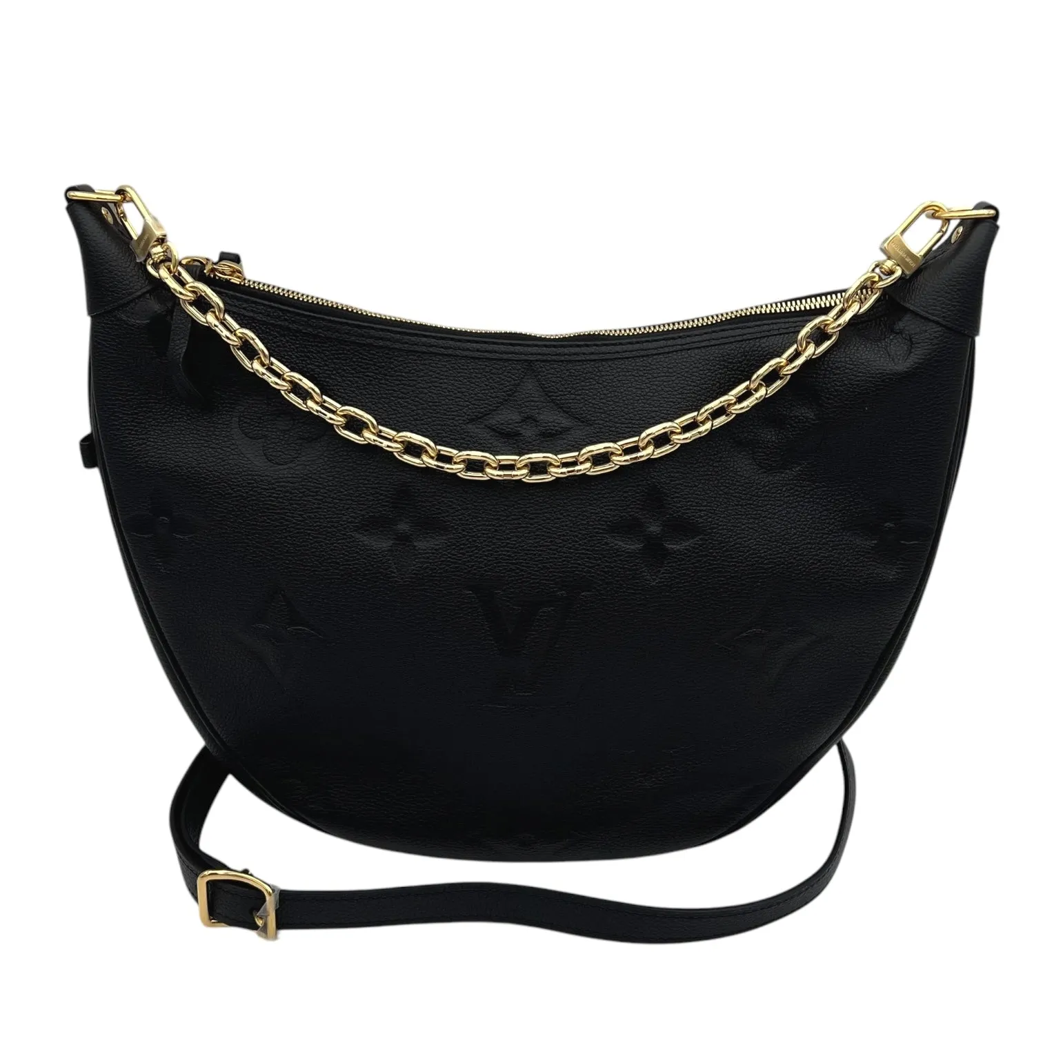 Loop Hobo Black Shoulder Bag in Empreinte Leather, Gold hardware