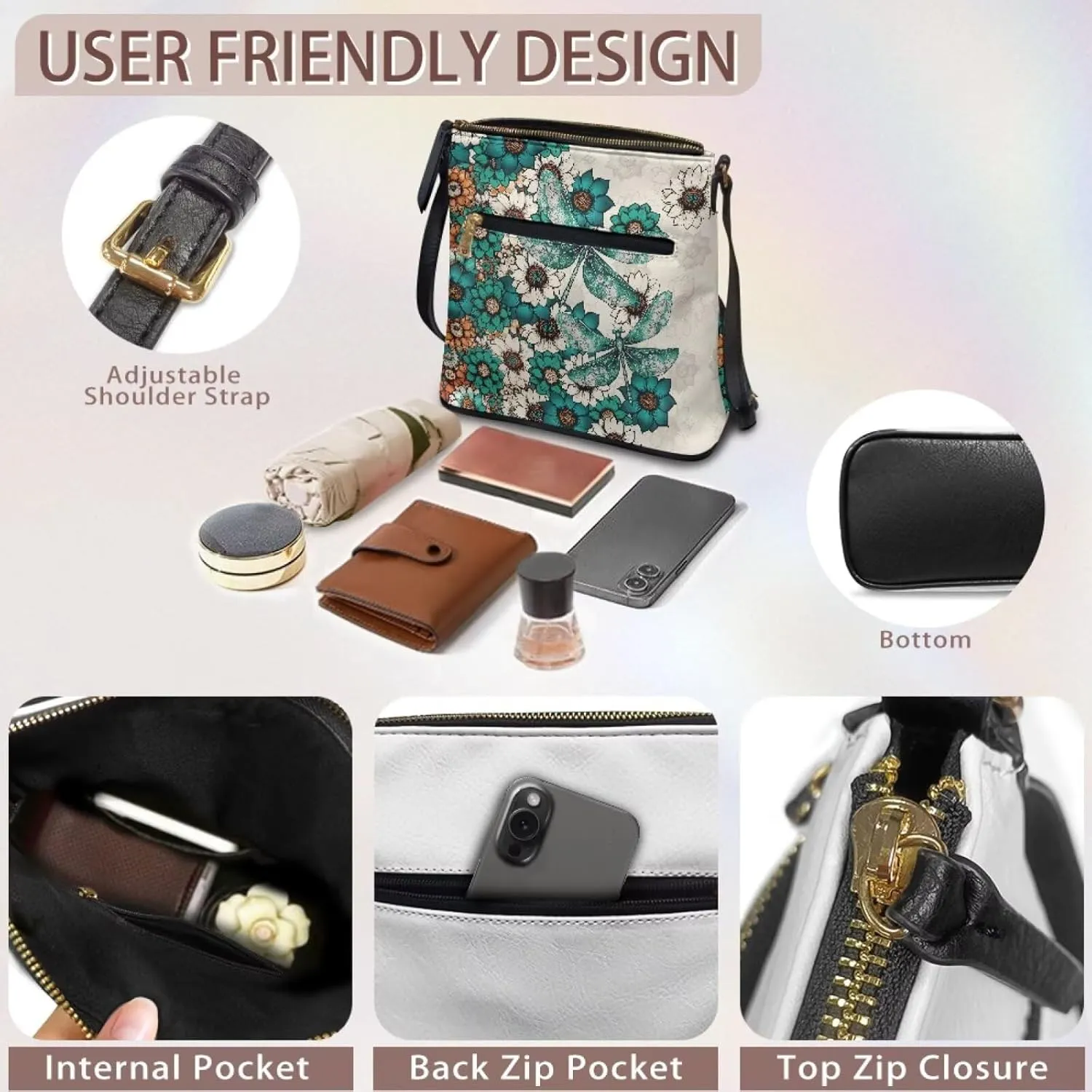 Lotusorchid Crossbody Shoulder Purse for Women, PU Leather Messenger Bag with Adjustable Strap and Multi Pockets