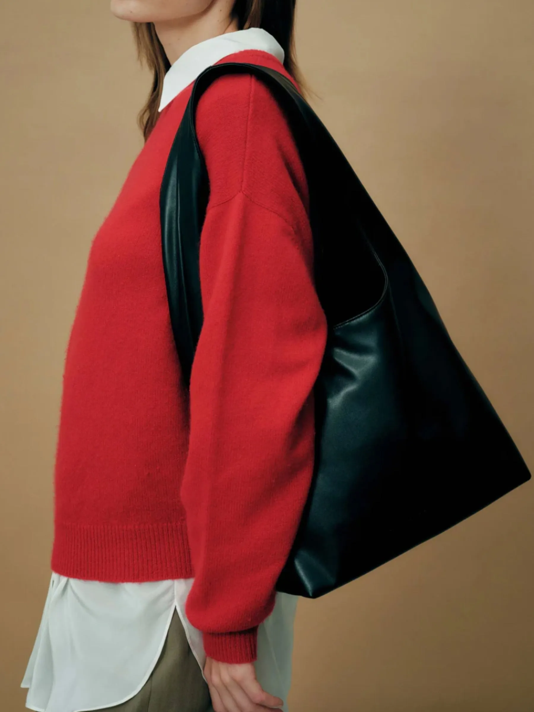 Louie Black Alt-Leather Hobo Tote