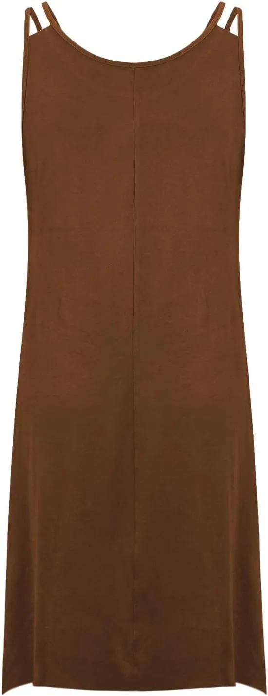 Lounge Midi Skirts for Women Summer Fashion Straps Flowy Hem Dress Loose Comfy Round Neck Dresses Daily Home Wear