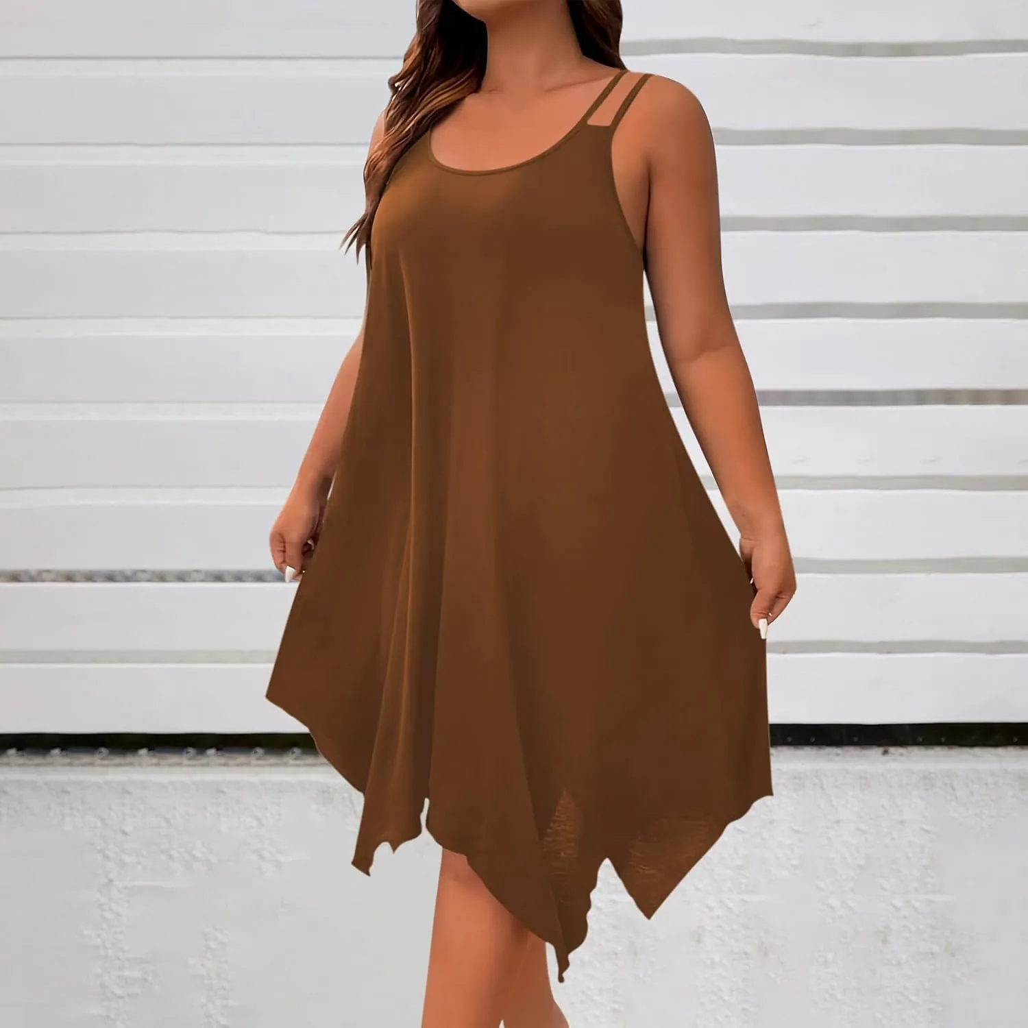 Lounge Midi Skirts for Women Summer Fashion Straps Flowy Hem Dress Loose Comfy Round Neck Dresses Daily Home Wear