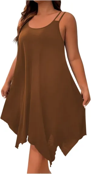Lounge Midi Skirts for Women Summer Fashion Straps Flowy Hem Dress Loose Comfy Round Neck Dresses Daily Home Wear