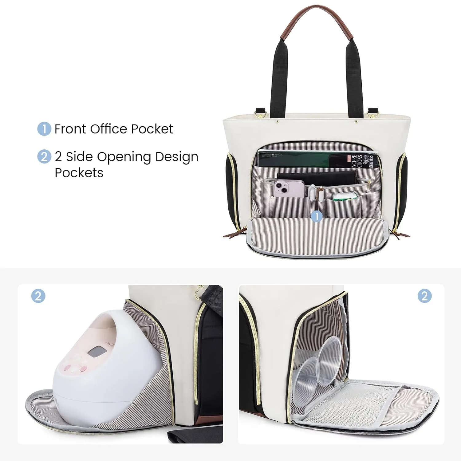 LOVEVOOK Breast Pump Bag & Diaper Tote - 3Pc Set for Breastfeeding Moms - Laptop Pocket, Cooler & Changing Pad - Fits Most Pumps