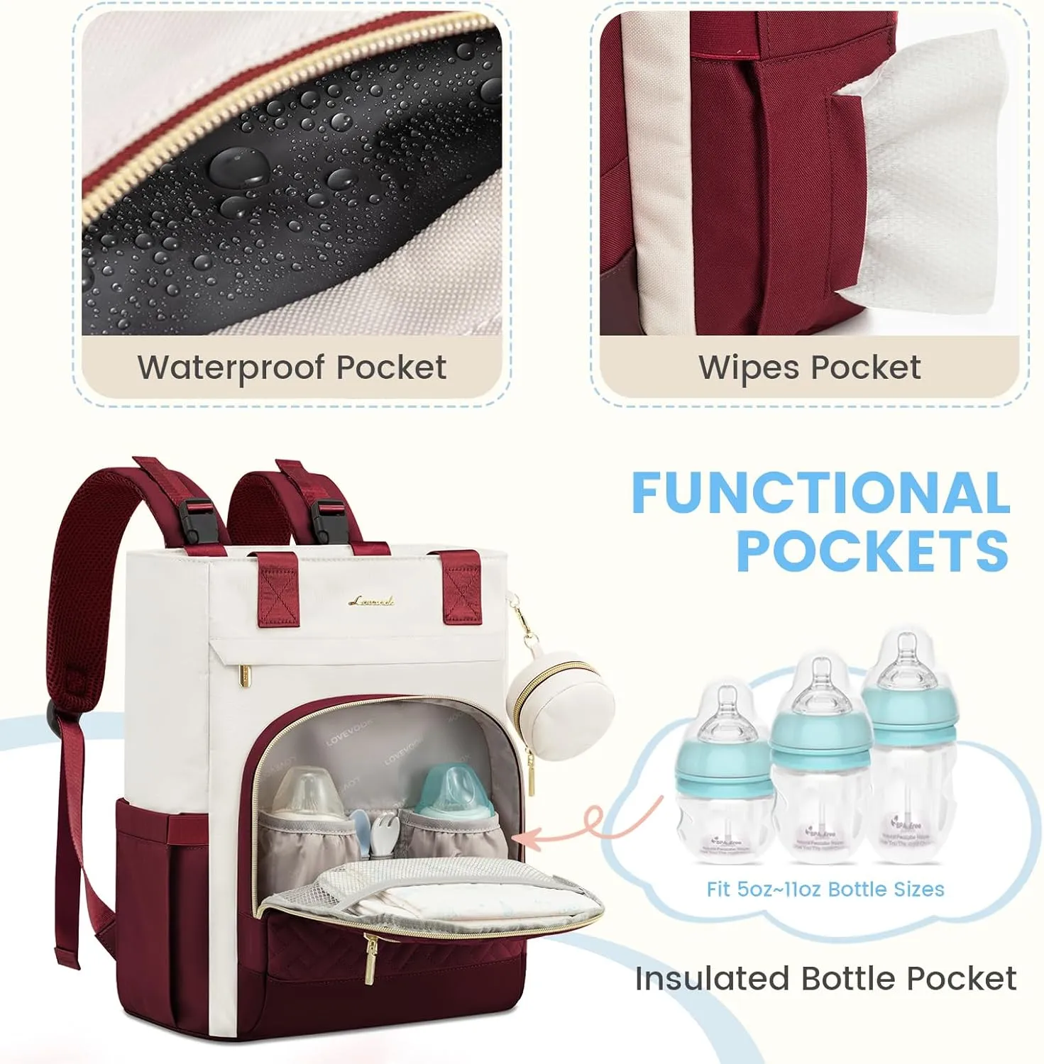 LOVEVOOK Diaper Bag Backpack, Baby Bag for Mom with Changing Pad Pacifier Case,Waterproof Trave Baby Girl/Boy Diaper Bag Tote