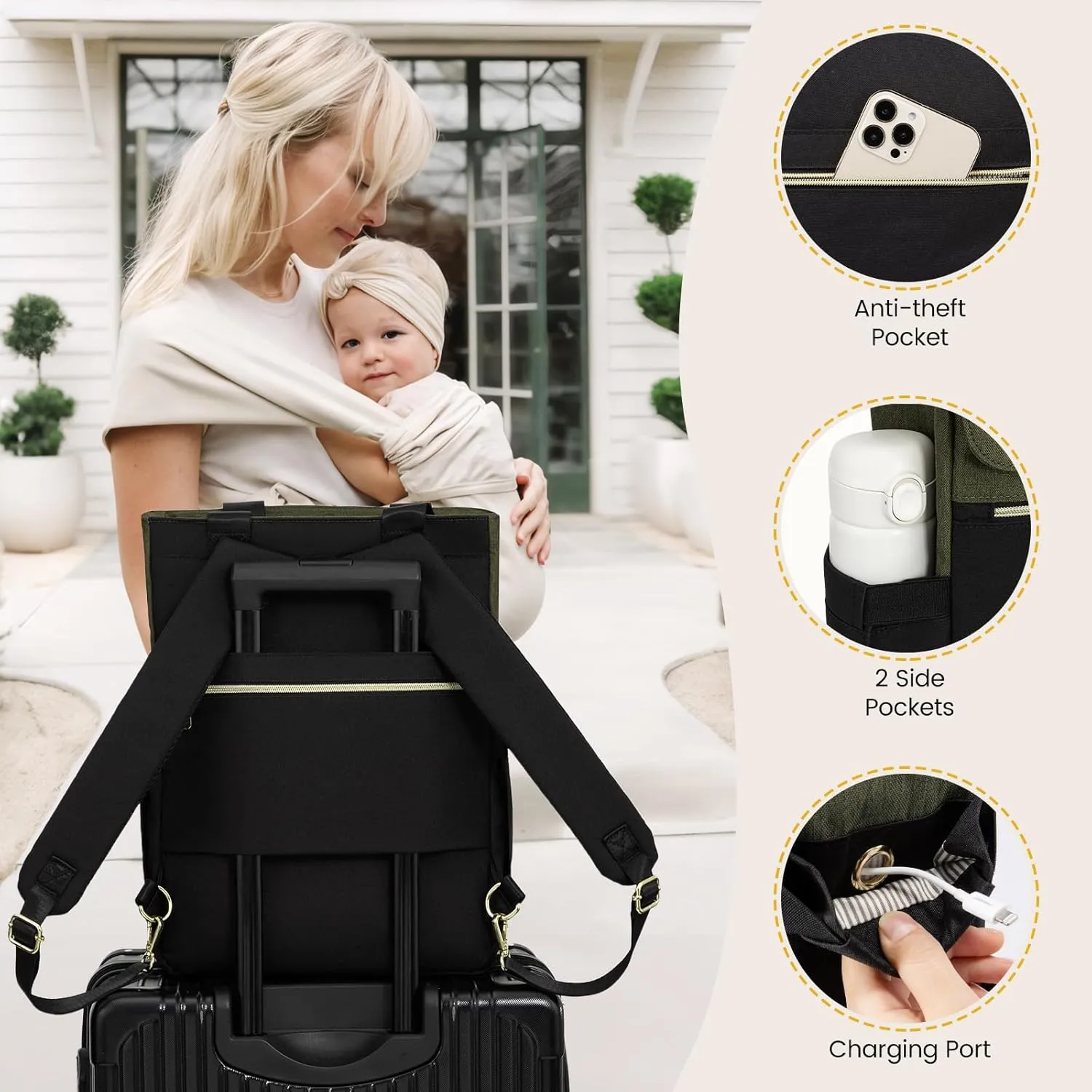 LOVEVOOK Diaper Bag Backpack with Insulated Pockets, Changing Pad, Pacifier Case, Anti-Theft Travel Backpack for Women