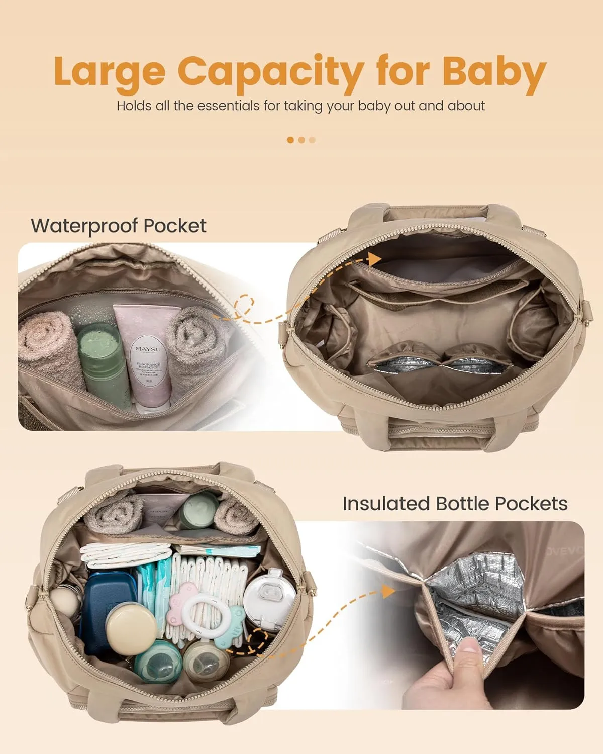 LOVEVOOK Diaper Bag Tote Puffer Baby Diaper Bag, Large Capacity Travel Diaper Tote with Changing Pad, Hospital Gym Bag