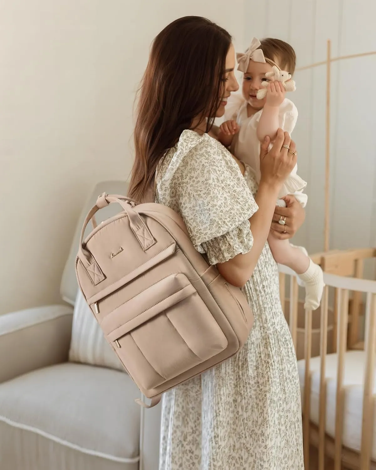 LOVEVOOK Puffer Diaper Bag Backpack, Lightweight Baby Bag with Changing Pad, Large Diaper Backpack for Mom Dad with Stroller Buckles, Coffee