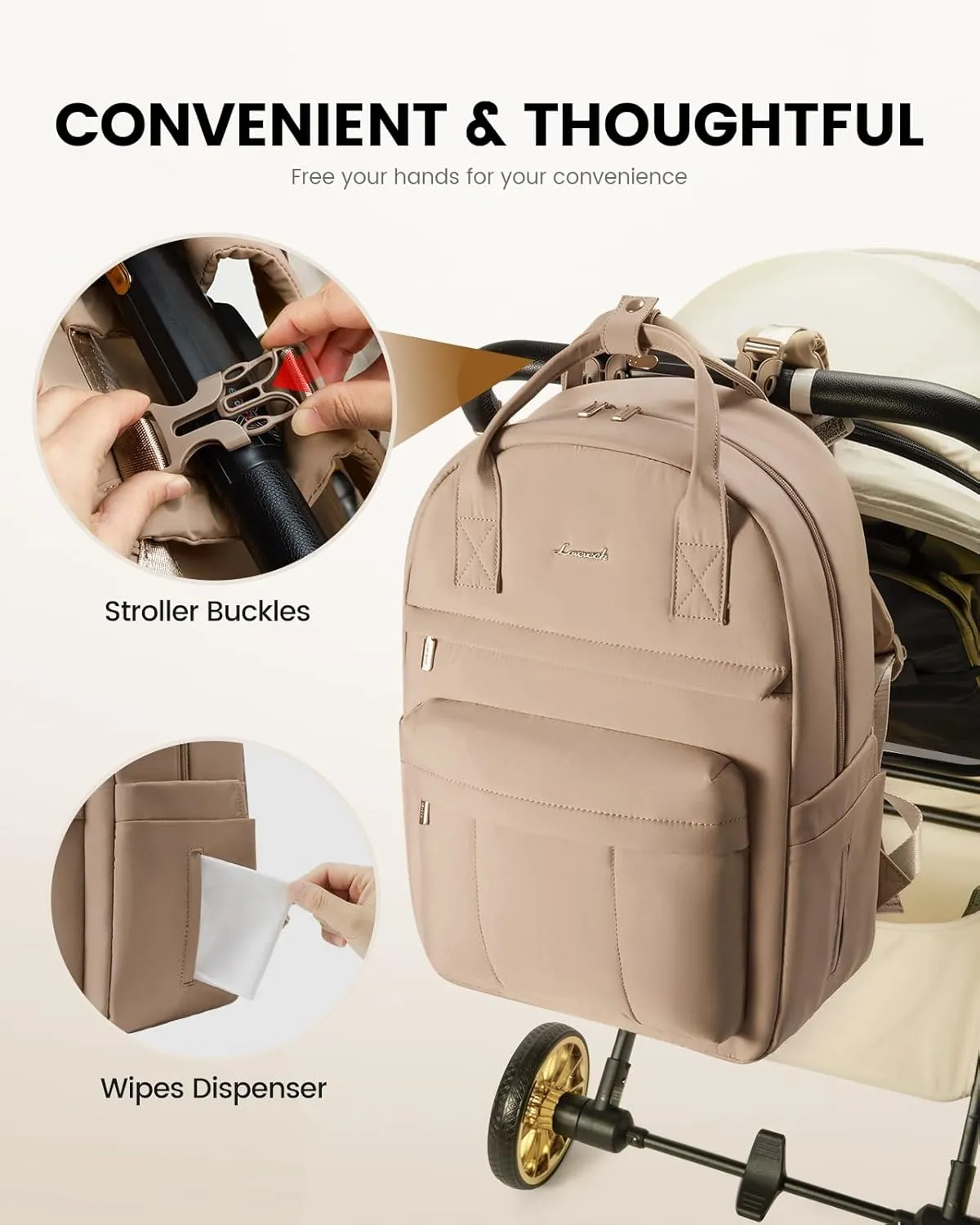 LOVEVOOK Puffer Diaper Bag Backpack, Lightweight Baby Bag with Changing Pad, Large Diaper Backpack for Mom Dad with Stroller Buckles, Coffee