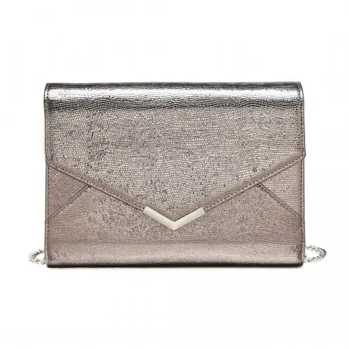 LP2306 - Miss Lulu Glitter Envelope Flap Clutch Evening Bag - Grey