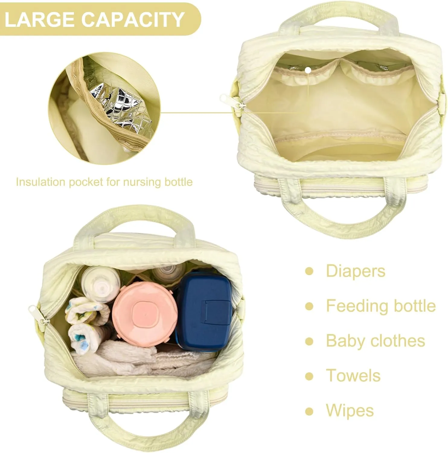 Lushandy Baby Diaper Bag Tote, Cute Mommy Nappy Crossbody Travel Tote, Multifunction Storage Bag