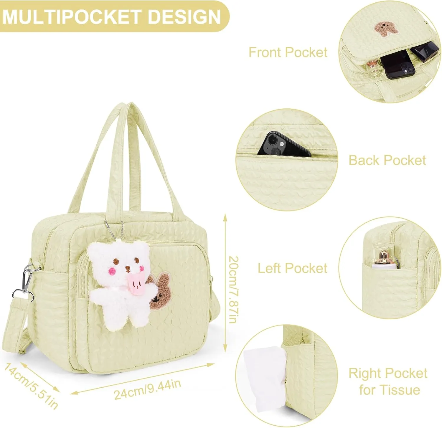 Lushandy Baby Diaper Bag Tote, Cute Mommy Nappy Crossbody Travel Tote, Multifunction Storage Bag