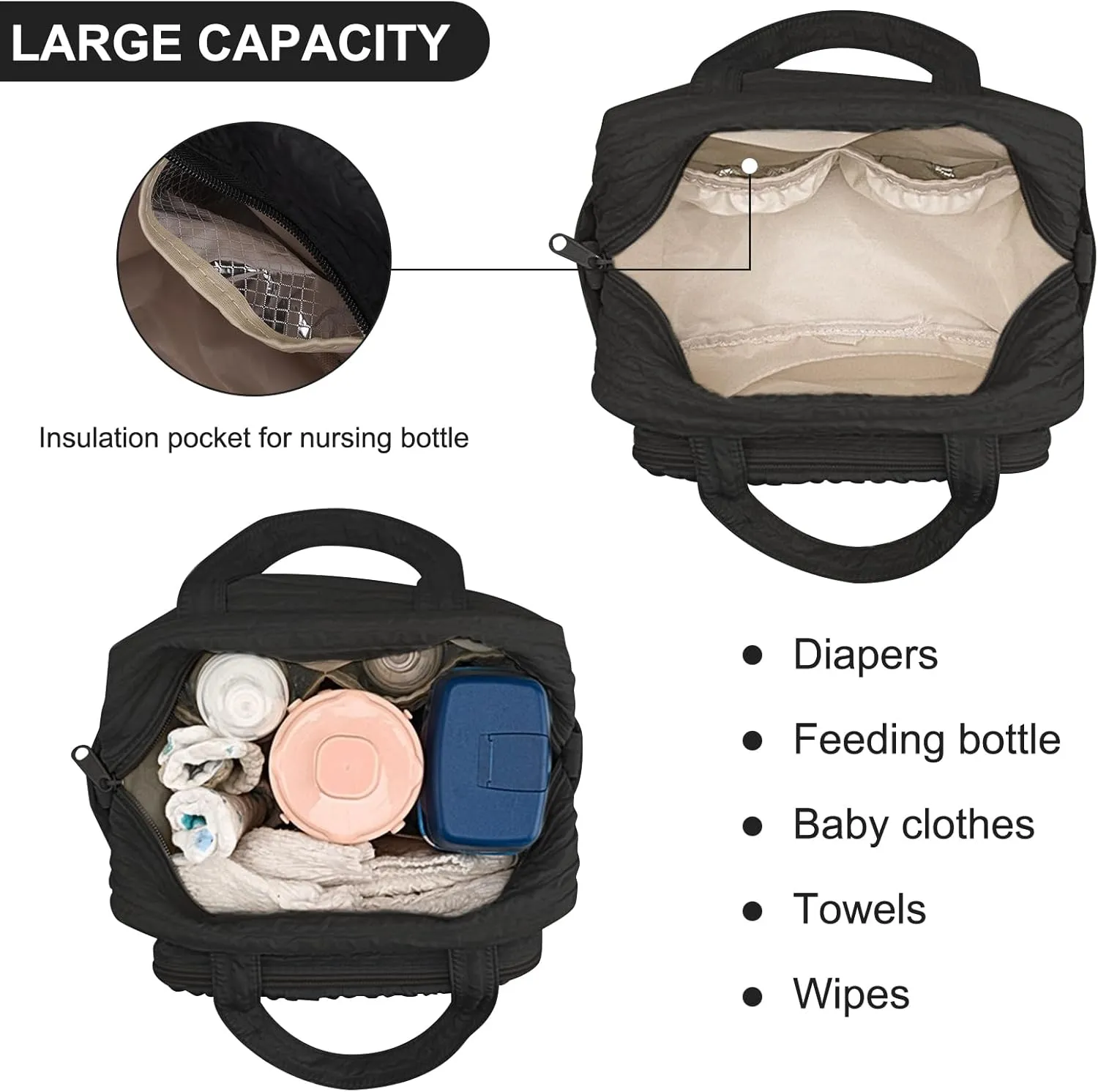Lushandy Baby Diaper Bag Tote, Cute Mommy Nappy Crossbody Travel Tote, Multifunction Storage Bag