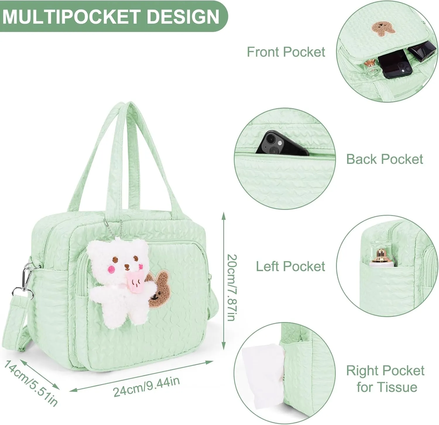 Lushandy Baby Diaper Bag Tote, Cute Mommy Nappy Crossbody Travel Tote, Multifunction Storage Bag