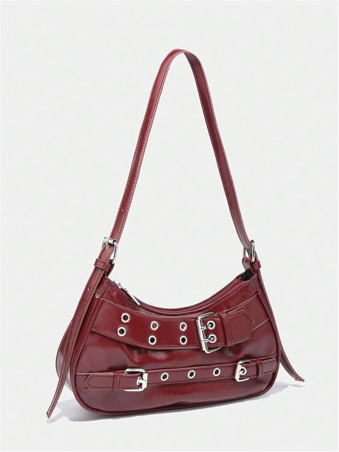 MakeMeChic Women's Hobo Bags Y2K PU Leather Single Strap Grommet Eyelet Medium Shoulder Handbags