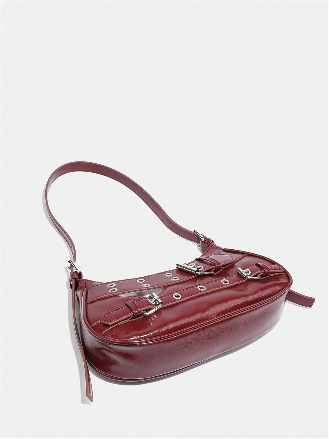 MakeMeChic Women's Hobo Bags Y2K PU Leather Single Strap Grommet Eyelet Medium Shoulder Handbags