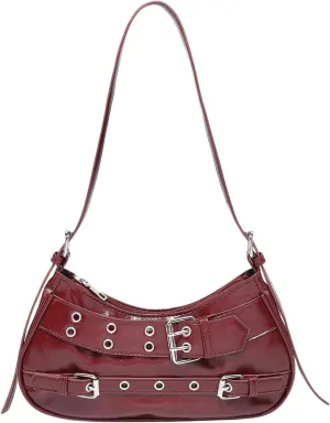 MakeMeChic Women's Hobo Bags Y2K PU Leather Single Strap Grommet Eyelet Medium Shoulder Handbags