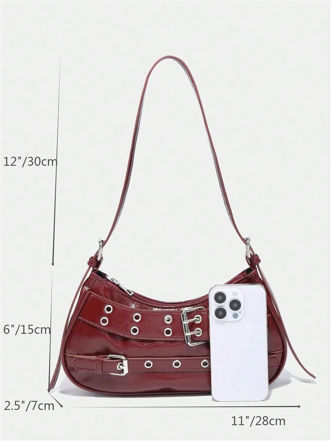MakeMeChic Women's Hobo Bags Y2K PU Leather Single Strap Grommet Eyelet Medium Shoulder Handbags