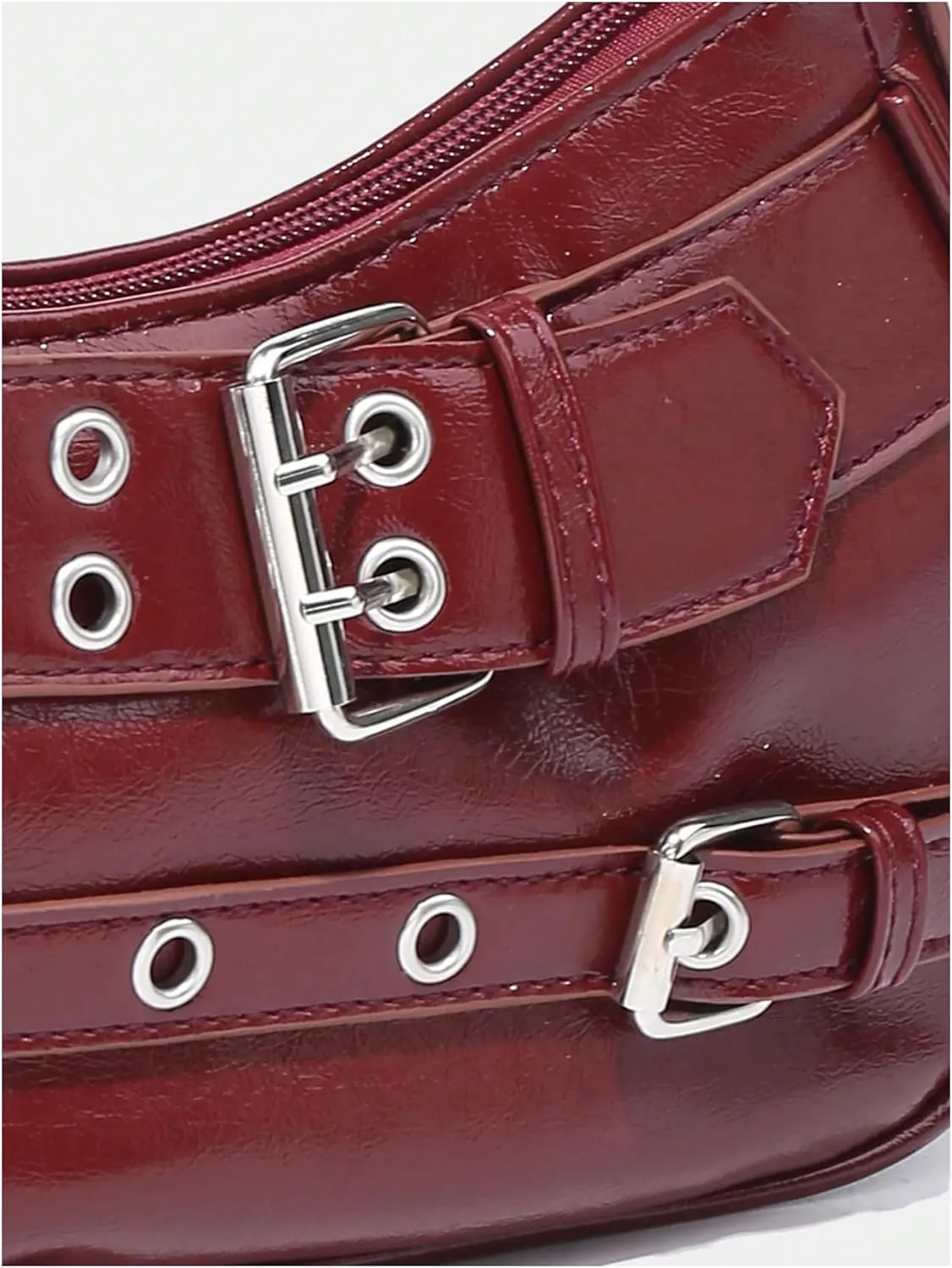 MakeMeChic Women's Hobo Bags Y2K PU Leather Single Strap Grommet Eyelet Medium Shoulder Handbags