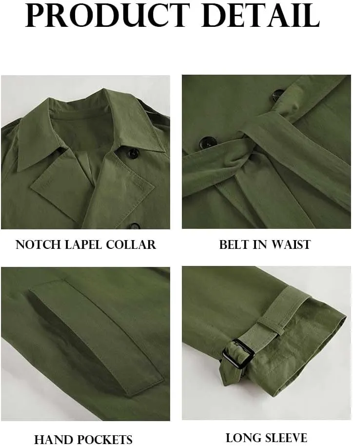 Makkrom Women's Double Breasted Long Trench Coat Windproof Classic Lapel Slim Overcoat with Belt