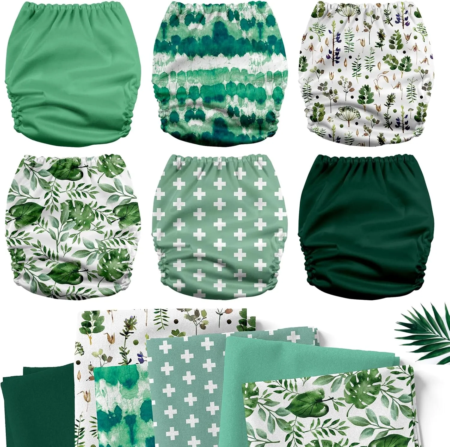 Mama Koala 3.0 Pocket Cloth Diapers for Babies with AWJ Lining, 6 Pack with 6 4-Layer Natural Cloth Diaper Inserts - Reusable and Washable Pocket Diapers (Love Green)