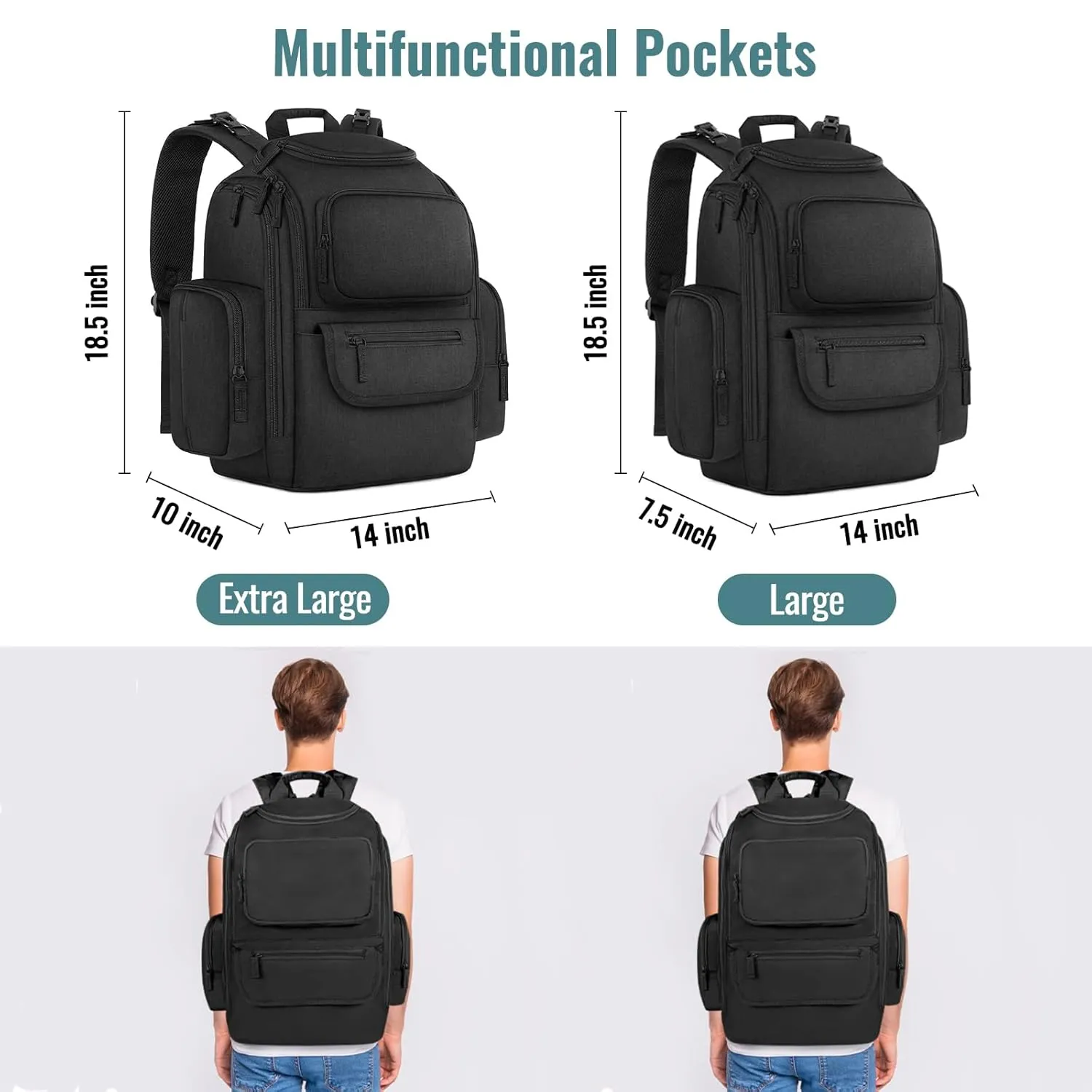 Mancro Diaper Bag Backpack, Extra Large Capacity Baby Diaper Backpack with 2 Insulated Pockets and Stroller Strap, Water Resistant Mens Diaper Bag for Travel，Black