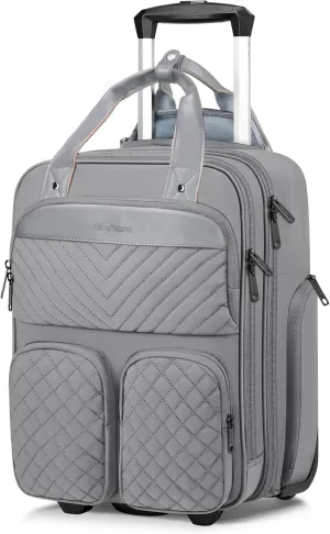 Mancro Underseat Carry-On Luggage with Wheels, Lightweight Multi-Functional Rolling Suitcase for Travel & Business, Weekender Overnight Rolling Bag for Men & Women, Grey