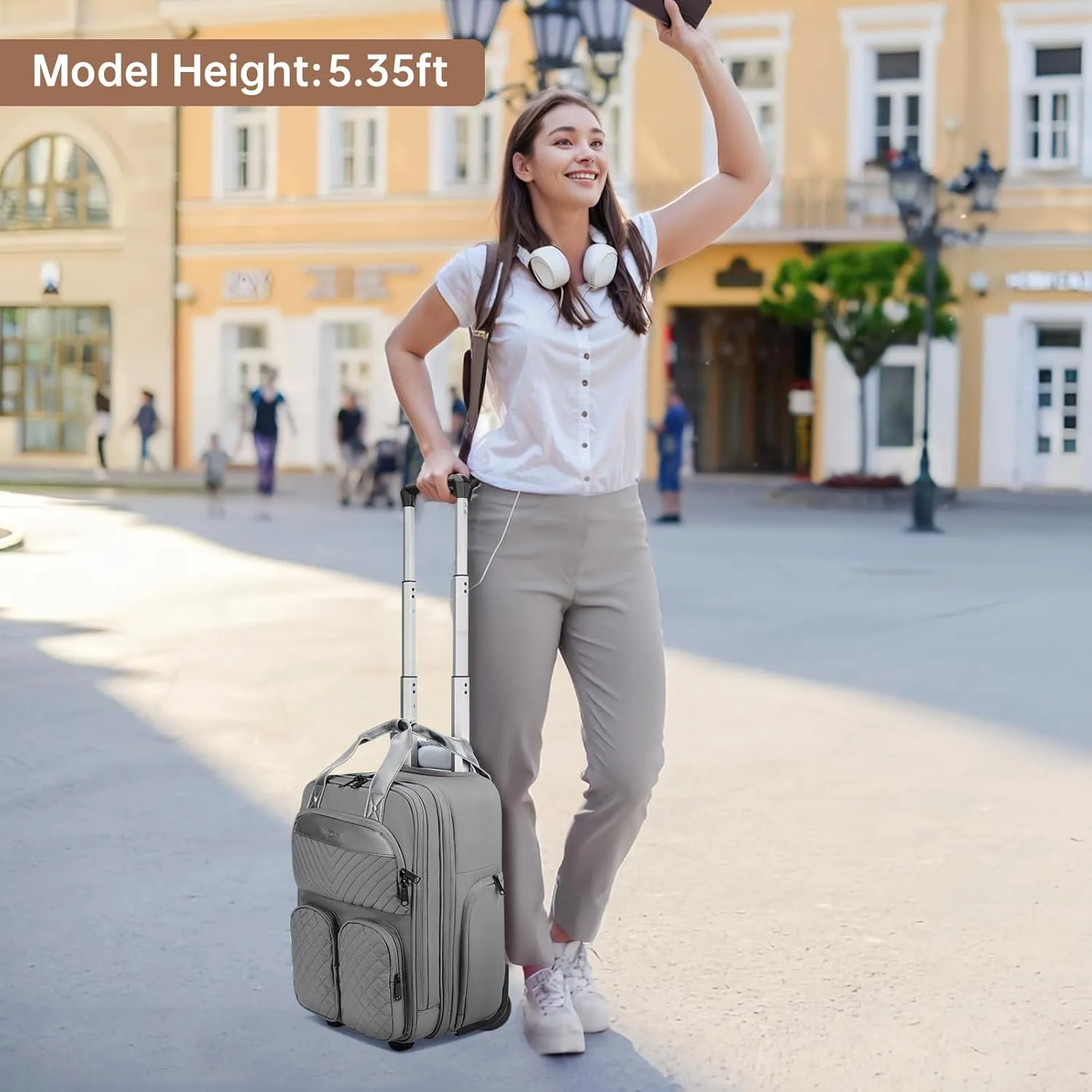 Mancro Underseat Carry-On Luggage with Wheels, Lightweight Multi-Functional Rolling Suitcase for Travel & Business, Weekender Overnight Rolling Bag for Men & Women, Grey