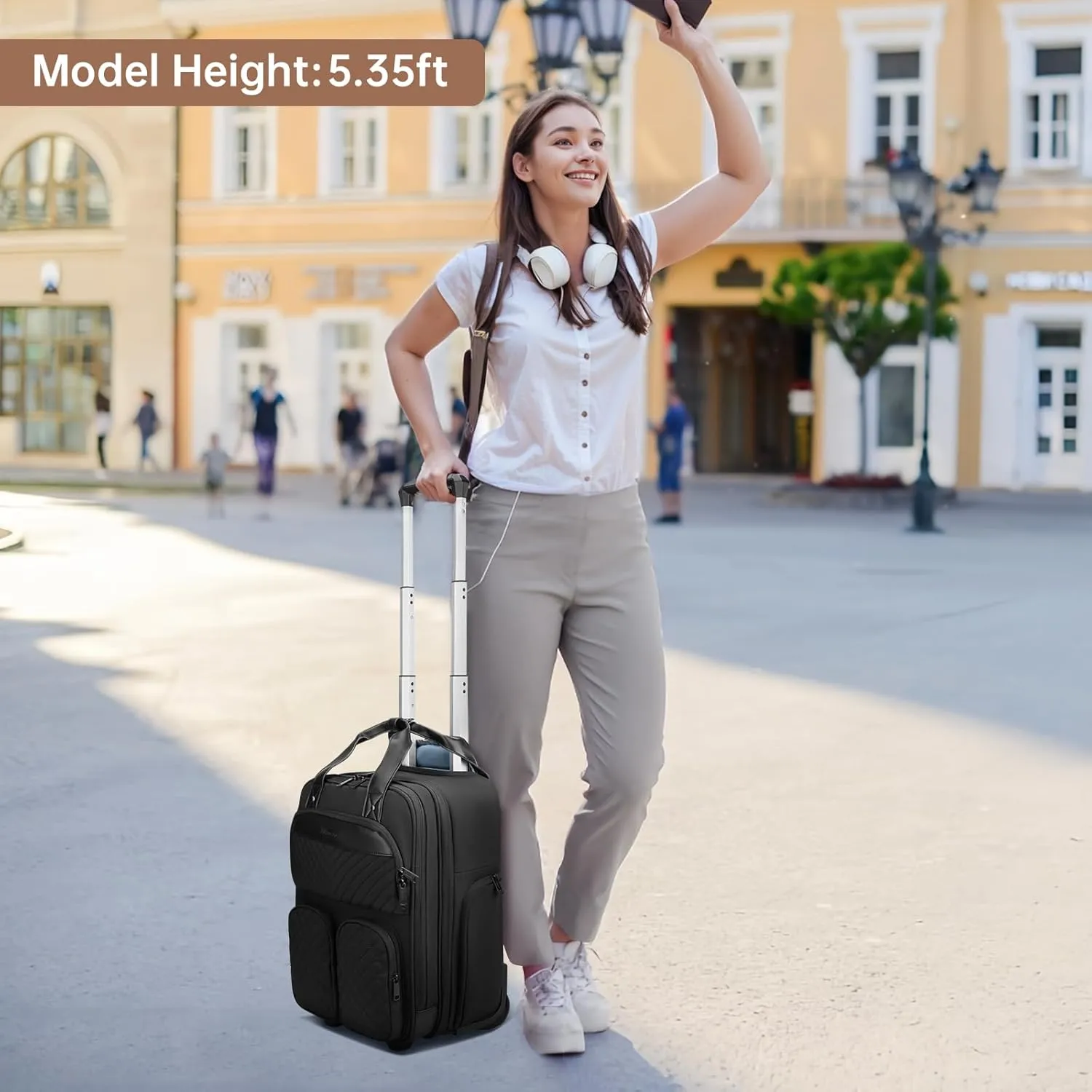 Mancro Underseat Carry On Luggage with Wheels, Multi-functional Lightweight Underseat Luggage, Weekender Overnight Suitcase for Men Women, Rolling Bag for Travel Business, Black