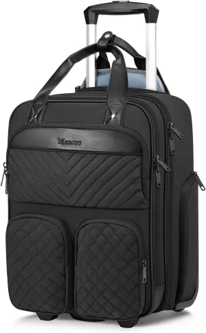 Mancro Underseat Carry On Luggage with Wheels, Multi-functional Lightweight Underseat Luggage, Weekender Overnight Suitcase for Men Women, Rolling Bag for Travel Business, Black