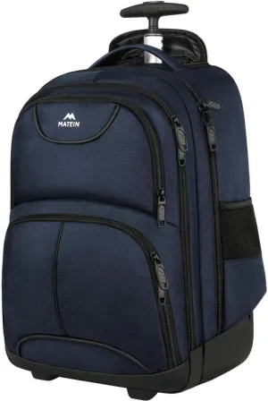MATEIN Backpack with Wheels, Travel-Friendly Rolling Laptop Backpack for Men Women, Freewheel Carry on Luggage Business Bag, Compact College Trolley Suitcase Computer Bag fit 17 inch Notebook, Blue