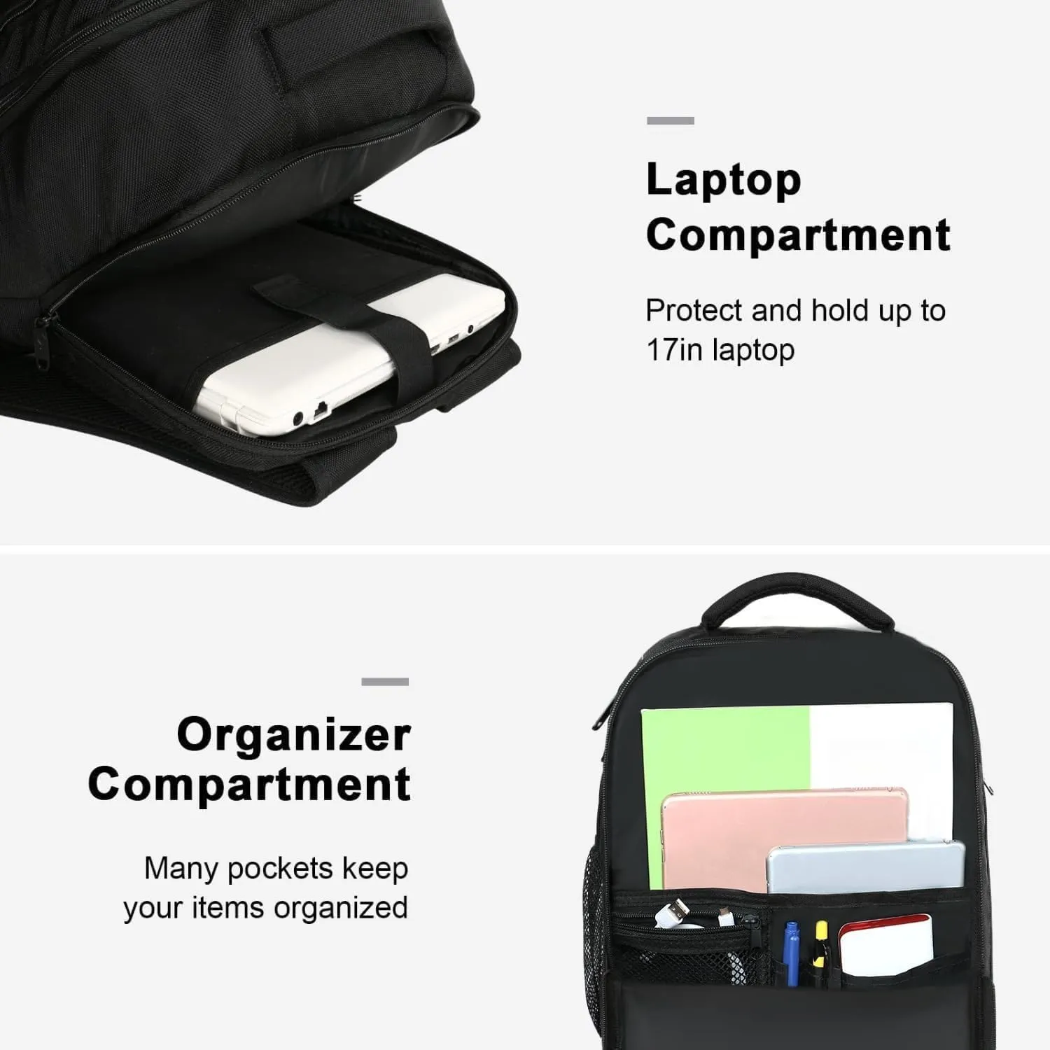 MATEIN Carry on Backpack, Large 40L Flight Approved Travel Backpack with USB Port, TSA Personal Item Travel Bag fits 17" Laptop, Water Resistant Luggage Overnight Weekender Bag for Men & Women, Black