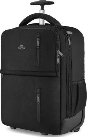 MATEIN Rolling Backpack, Travel Laptop Backpack with Wheels Fits 17 Inch Computer, Water Resistant Large Roller Carry On Luggage Wheeled Backpack, Trolley Overnight Work Business College Bag, Black