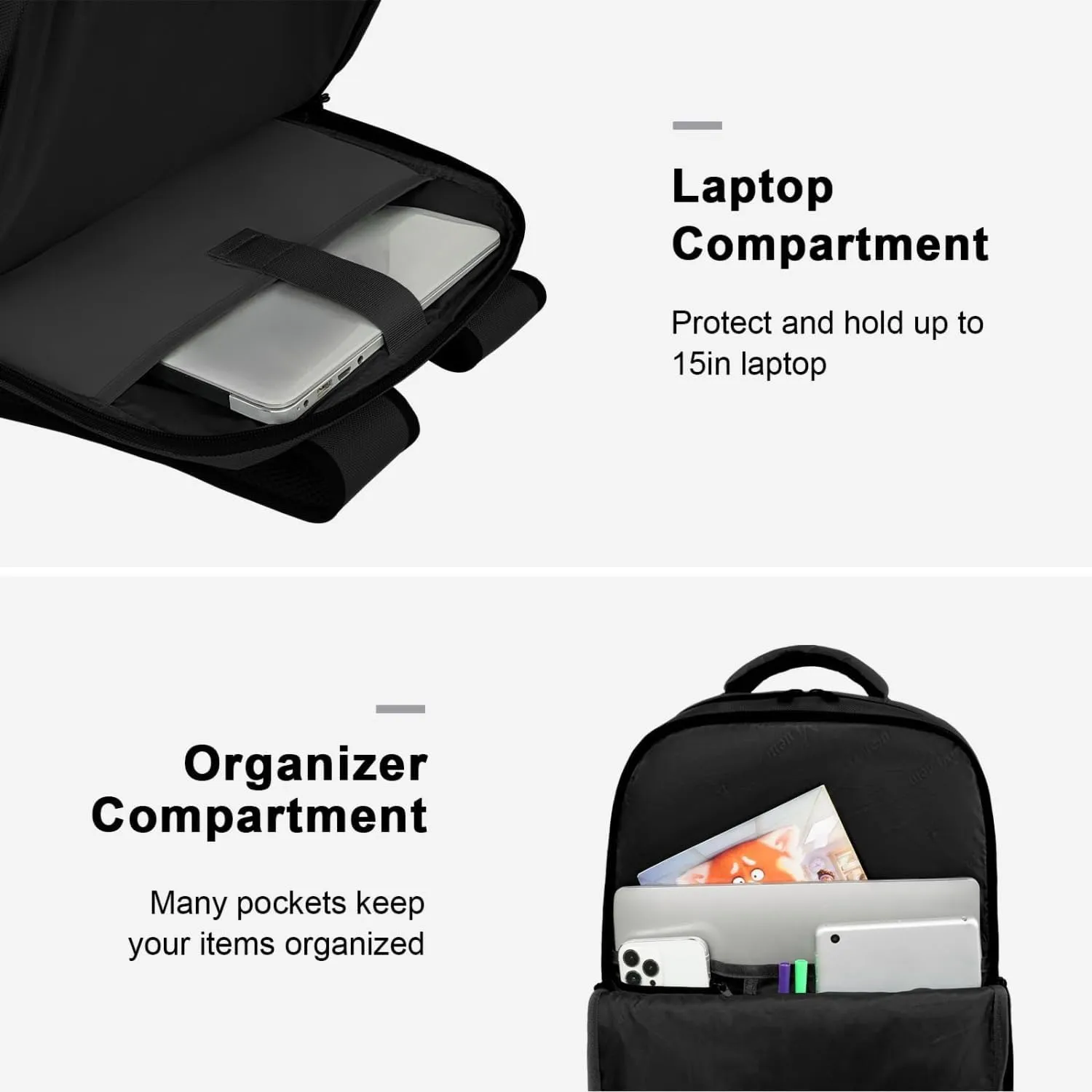 MATEIN Travel Laptop Backpack, Flight Approved Carry on Backpack with USB Port & Shoe Compartment, Large Personal Item Bag Fits 15.6 inch Laptop, Water Resistant Luggage Overnight Weekender Bag, Black