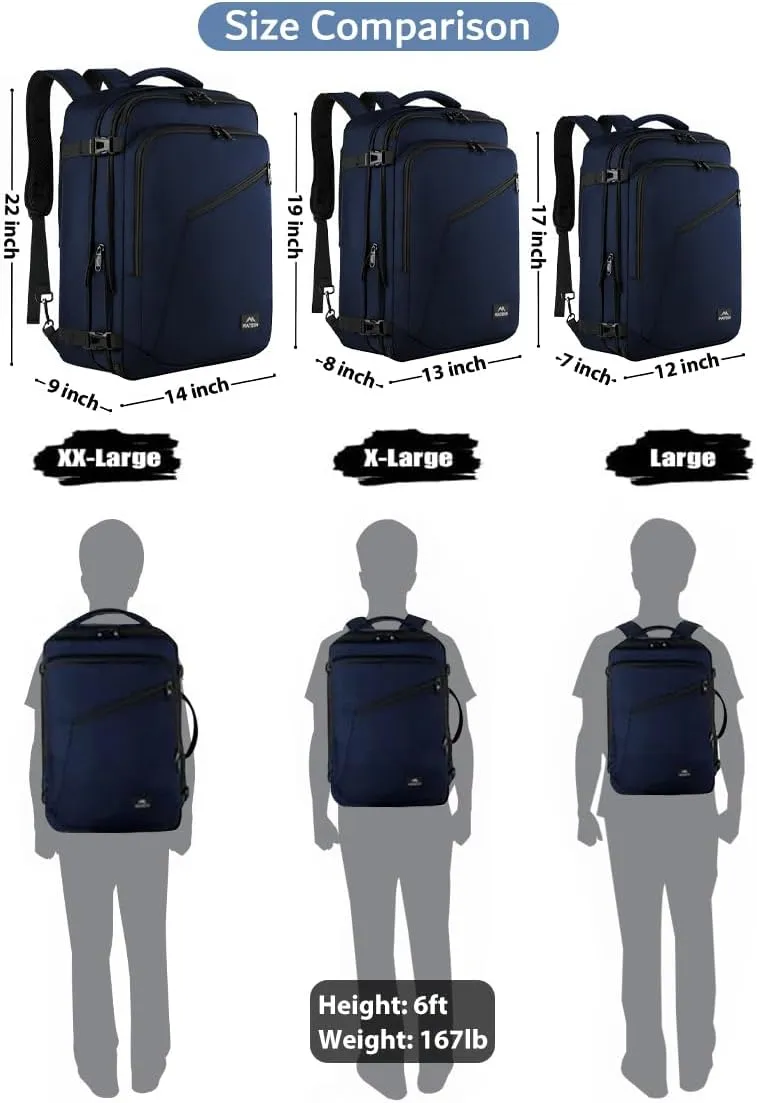 MATEIN Weekender Backpack, Large Capacity Travelling Suitcase Backpack with Strap for Clothes, Expandable Flight Approved Business Carry on Daypack for International Travel, Blue