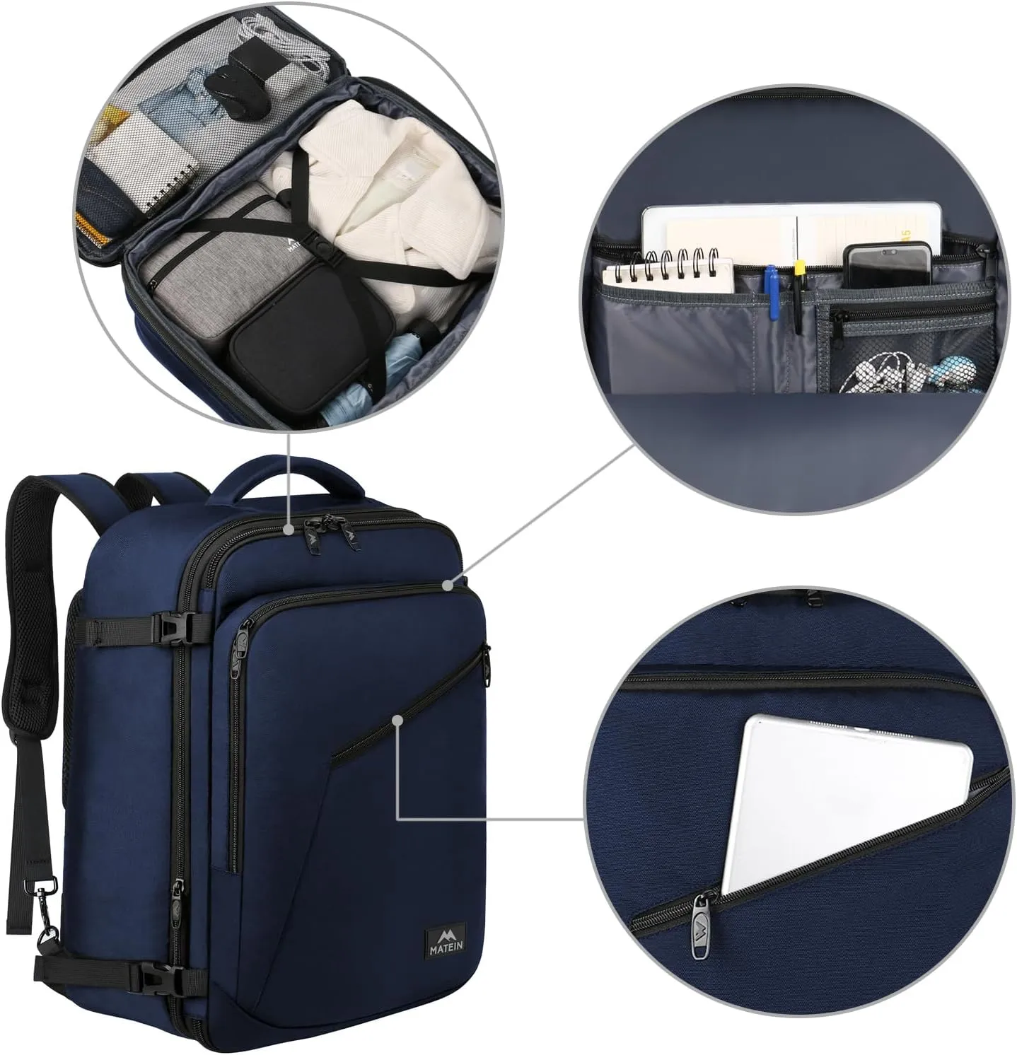 MATEIN Weekender Backpack, Large Capacity Travelling Suitcase Backpack with Strap for Clothes, Expandable Flight Approved Business Carry on Daypack for International Travel, Blue