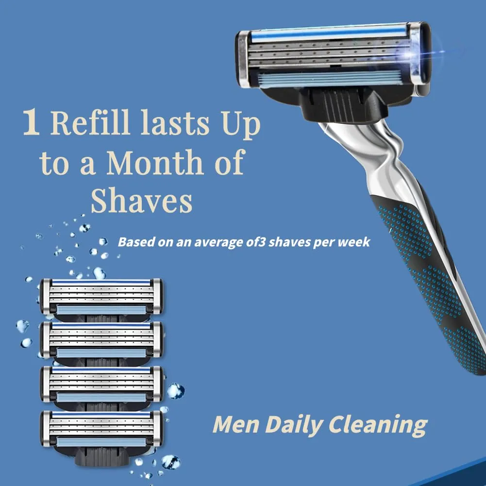 Men Razor Blades Refills, Men Shaver Turbo Razor Blades Refills Set with Precision Cut Stainless Steel 3 Blades - Smooth & Quick Shave (24 Count)