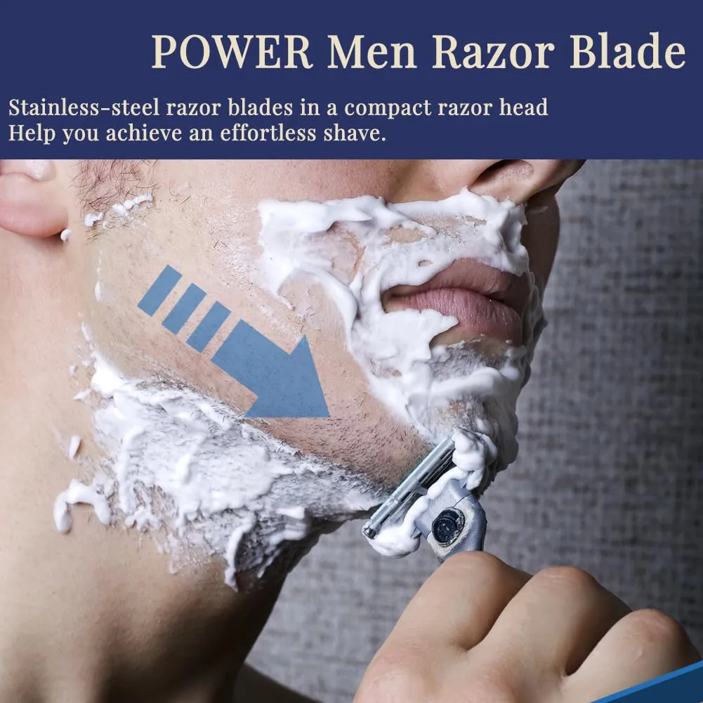 Men Razor Blades Refills, Men Shaver Turbo Razor Blades Refills Set with Precision Cut Stainless Steel 3 Blades - Smooth & Quick Shave (24 Count)